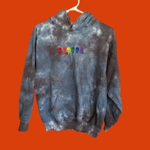 Zuni Sportswear Rainbow Dripping Skulls Tie Dye Hoodie Blue Black Mens Small